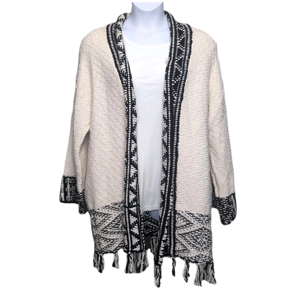 Soft Surroundings Long Sweater Coat Cardigan Plus Size 2X Cream Black NWT READ